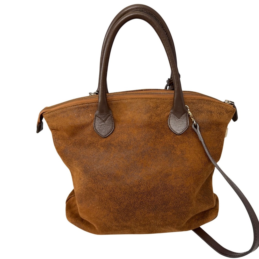 Vera Pelle Satchel Bag Medium Brown Distressed Leather Made in Italy Crossbody